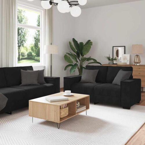 2-Piece Sofa Set with Cushions Black Velvet Modern Living Room Lounge Couch Armchairs - Image 2
