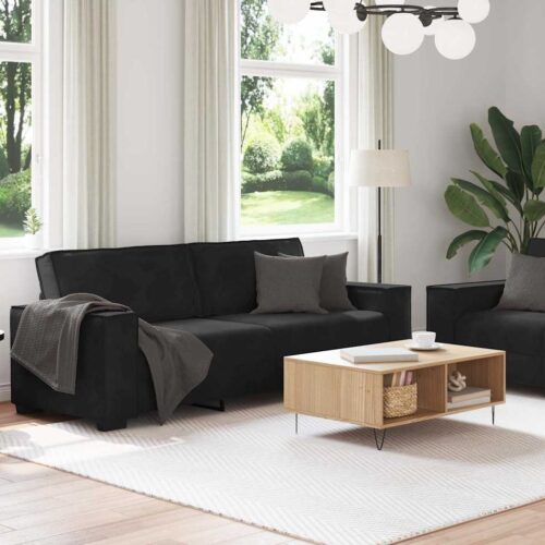 2-Piece Sofa Set with Cushions Black Velvet Modern Living Room Lounge Couch Armchairs - Image 3