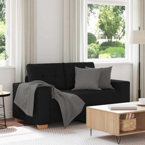 Loveseat Sofa Lounge Seater Accent Couch Futon Chair Black 120cm Fabric - Image 2
