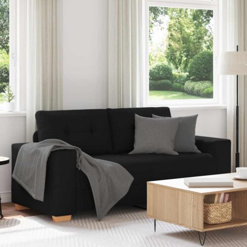 Loveseat Sofa Lounge Seater Accent Couch Futon Chair Black 140cm Fabric - Image 2