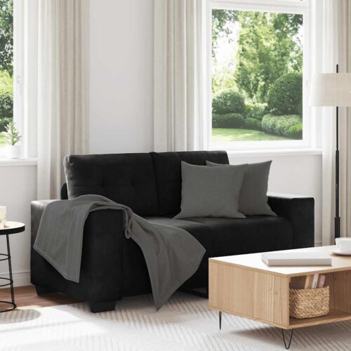 Loveseat Sofa Lounge Seater Accent Couch Futon Chair Black 120cm Velvet - Image 2