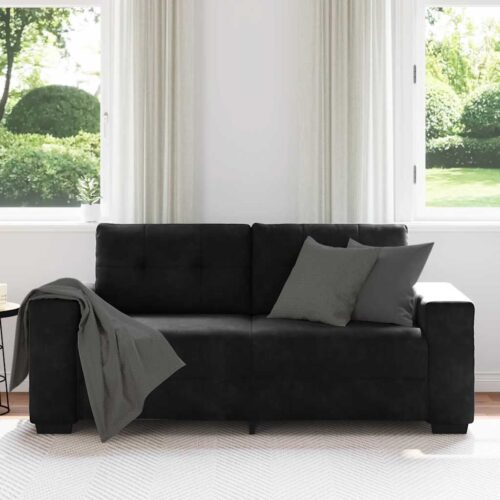 Loveseat Sofa Lounge Seater Accent Couch Futon Chair Black 140cm Velvet - Image 3