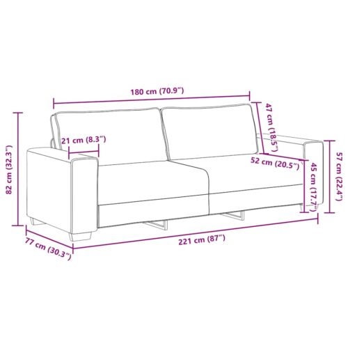 vidaXL 3-Seater Sofa Black 180 cm Fabric - Image 9