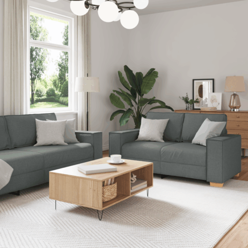 3-Piece Sofa Set Fabric Seater Living Room Lounge TV Couch Armchairs Dark Grey - Image 2