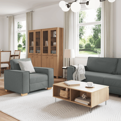 3-Piece Sofa Set Fabric Seater Living Room Lounge TV Couch Armchairs Dark Grey - Image 3