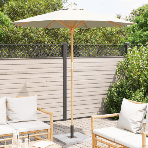 Garden Umbrella Outdoor Patio Beach Cantilever Parasol Cream White 217x230cm Bamboo - Image 3