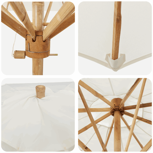 Garden Umbrella Outdoor Patio Beach Cantilever Parasol Cream White 217x230cm Bamboo - Image 5