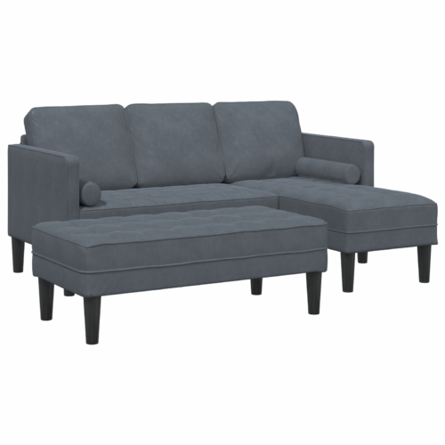 Garden Sofa with Bench and Cushions L-Shaped Dark Grey Velvet