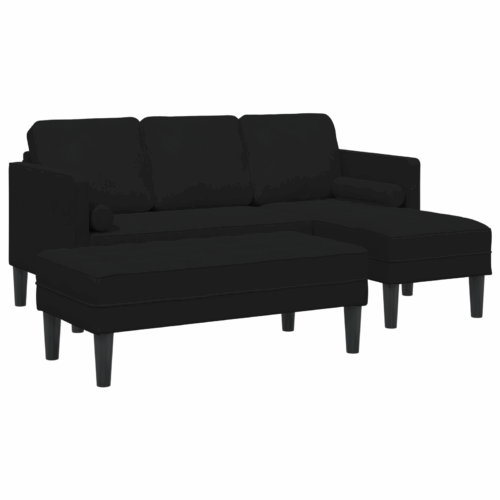Garden Sofa with Bench and Cushions L-Shaped Black Velvet