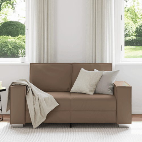Loveseat Sofa Lounge Seater Accent Couch Futon Chair Cappuccino 120cm Faux Leather - Image 3