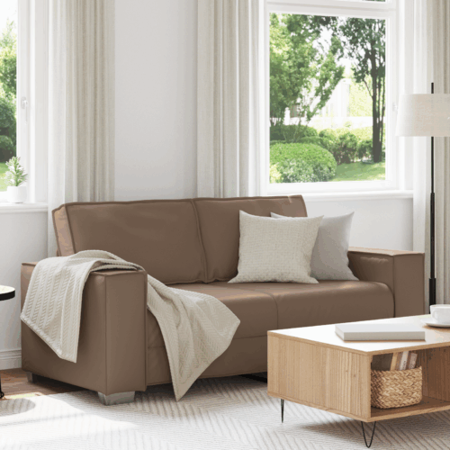 Faux Leather Sofa Lounge Seater Accent Office Couch Futon Chair Cappuccino 140cm - Image 2