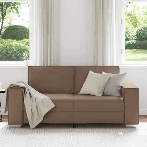 Faux Leather Sofa Lounge Seater Accent Office Couch Futon Chair Cappuccino 140cm - Image 3
