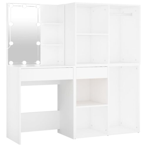 LED Dressing Table with 2 Cabinets White Engineered Wood - Image 2
