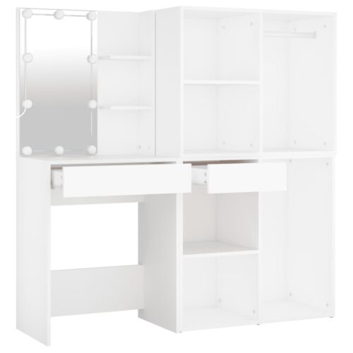 LED Dressing Table with 2 Cabinets White Engineered Wood - Image 6