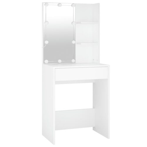 LED Dressing Table with 2 Cabinets White Engineered Wood - Image 8