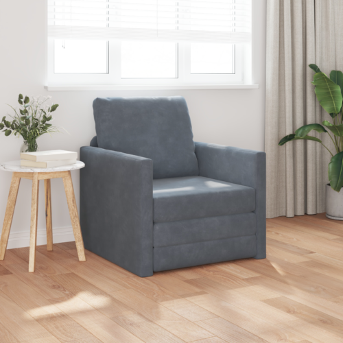 vidaXL Floor Sofa Single Convertible Velvet 74x77x81 cm Dark Grey - Image 2