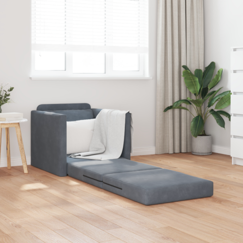 vidaXL Floor Sofa Single Convertible Velvet 74x77x81 cm Dark Grey - Image 3