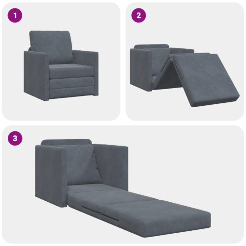 vidaXL Floor Sofa Single Convertible Velvet 74x77x81 cm Dark Grey - Image 10