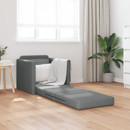 vidaXL Floor Sofa Bed 2-in-1 Dark Grey 74x77x81 cm Fabric - Image 3
