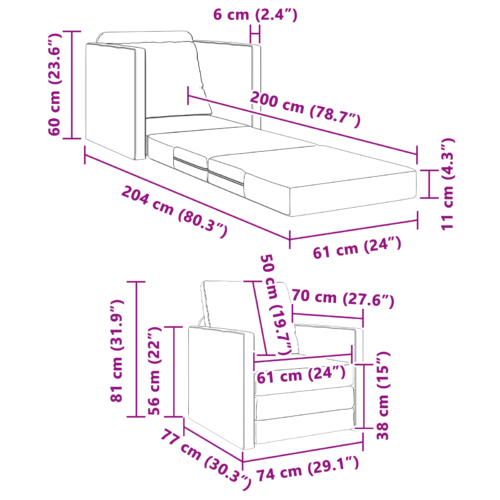 vidaXL Floor Sofa Bed 2-in-1 Dark Grey 74x77x81 cm Fabric - Image 11
