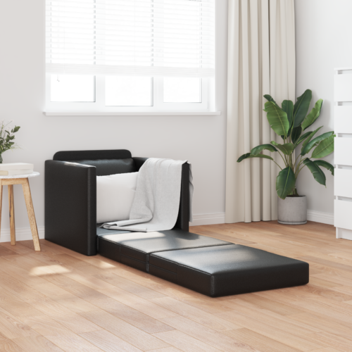 vidaXL Floor Sofa Bed 2-in-1 Black 74x77x81 cm Faux Leather - Image 3