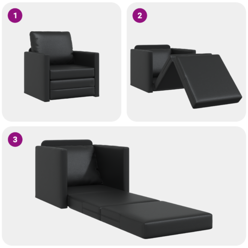 vidaXL Floor Sofa Bed 2-in-1 Black 74x77x81 cm Faux Leather - Image 10