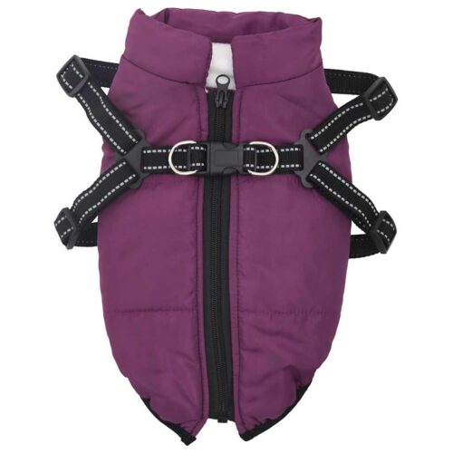 Dog Coat with Harness Waterproof Reflective Purple S - Image 2