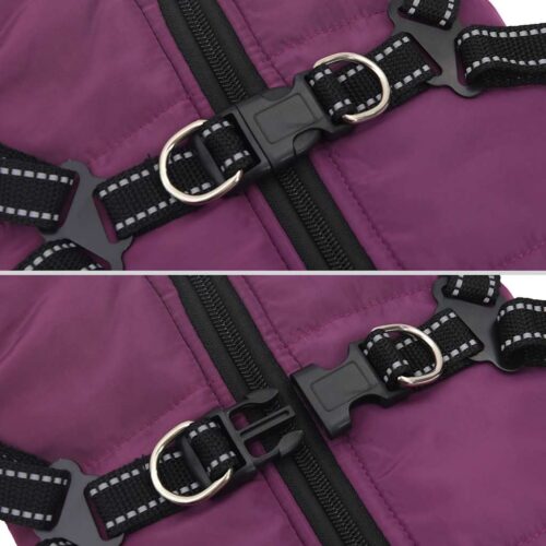 Dog Coat with Harness Waterproof Reflective Purple L - Image 8