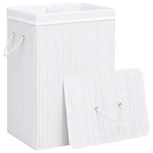 Bamboo Laundry Basket with 2 Sections White 72 L - Image 3