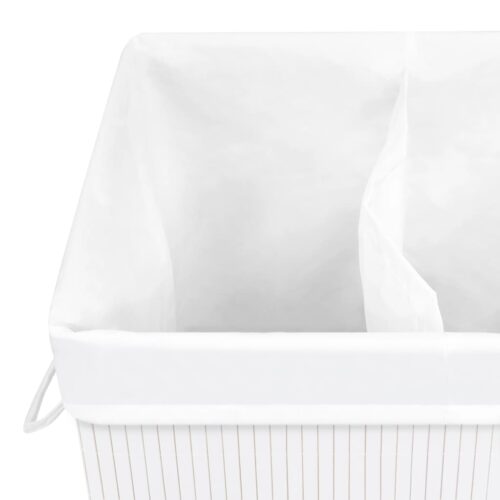 Bamboo Laundry Basket with 2 Sections White 72 L - Image 7