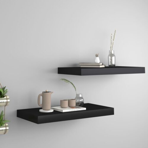Floating Wall Shelves 2pcs Black 50x23x3.8cm MDF