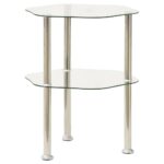 2-Tier Side Table Transparent 38x38x50cm Tempered Glass