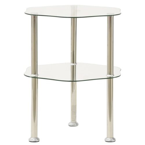 2-Tier Side Table Transparent 38x38x50cm Tempered Glass - Image 2