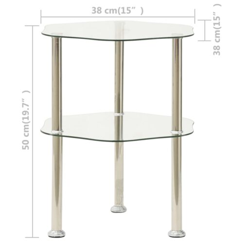 2-Tier Side Table Transparent 38x38x50cm Tempered Glass - Image 5