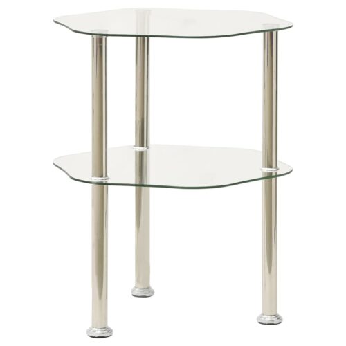 2-Tier Side Table Transparent 38x38x50cm Tempered Glass - Image 7