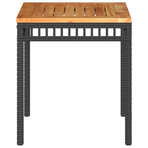 Garden Table Black 38x38x42cm Poly Rattan Acacia Wood - Image 4