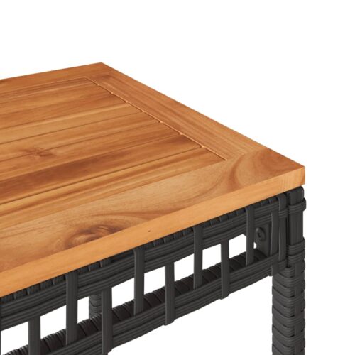 Garden Table Black 38x38x42cm Poly Rattan Acacia Wood - Image 7