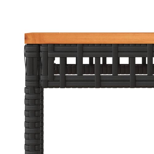 Garden Table Black 38x38x42cm Poly Rattan Acacia Wood - Image 8