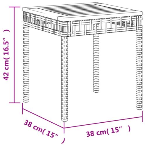 Garden Table Black 38x38x42cm Poly Rattan Acacia Wood - Image 10