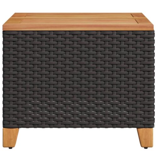Garden Table Black 45x45x37cm Poly Rattan Acacia Wood - Image 5