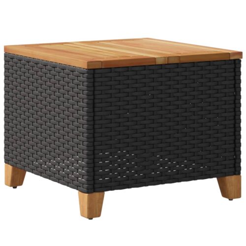Garden Table Black 45x45x37cm Poly Rattan Acacia Wood - Image 7