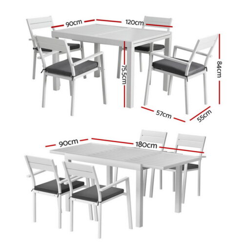 Gardeon Outdoor Dining Set 5 Piece Aluminum Extendable Table Setting White - Image 2