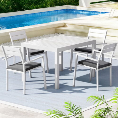 Gardeon Outdoor Dining Set 5 Piece Aluminum Extendable Table Setting White - Image 7
