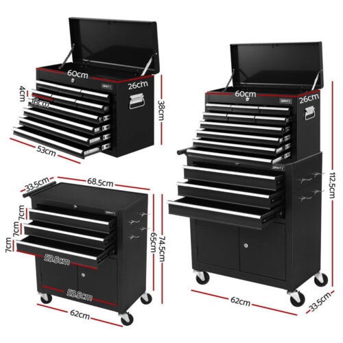 Giantz 13 Drawer Tool Box Cabinet Chest Toolbox Storage Garage Organiser Black - Image 2