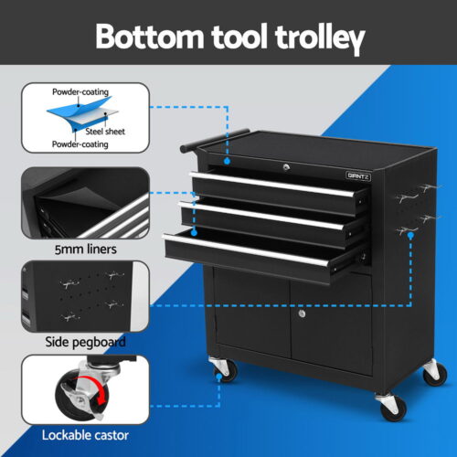 Giantz 13 Drawer Tool Box Cabinet Chest Toolbox Storage Garage Organiser Black - Image 4