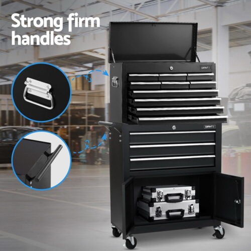 Giantz 13 Drawer Tool Box Cabinet Chest Toolbox Storage Garage Organiser Black - Image 6