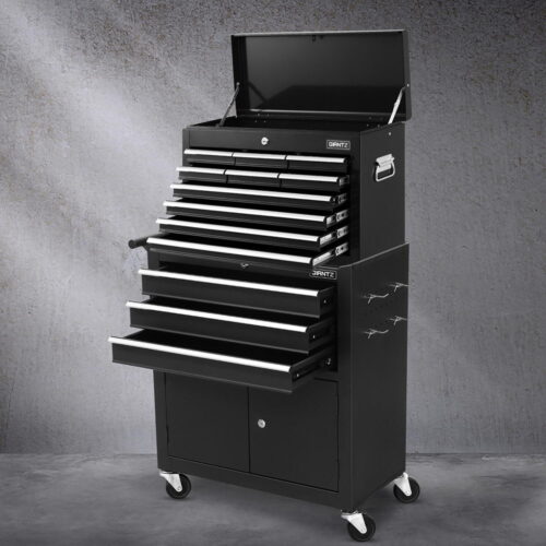 Giantz 13 Drawer Tool Box Cabinet Chest Toolbox Storage Garage Organiser Black - Image 7
