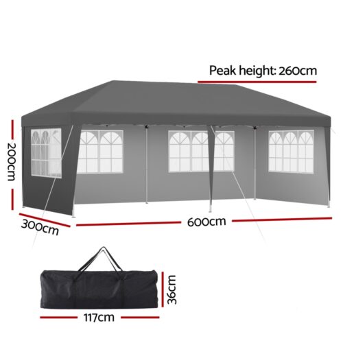 Instahut Gazebo 3x6m Pop Up Marquee Wedding Party Outdoor Camping Canopy Grey - Image 2