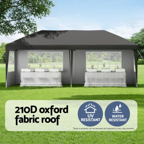 Instahut Gazebo 3x6m Pop Up Marquee Wedding Party Outdoor Camping Canopy Grey - Image 4