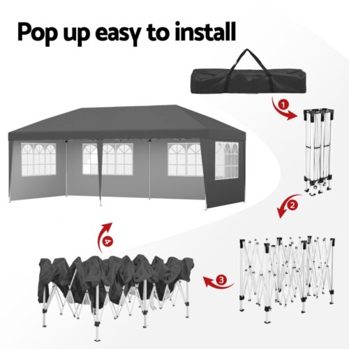 Instahut Gazebo 3x6m Pop Up Marquee Wedding Party Outdoor Camping Canopy Grey - Image 5